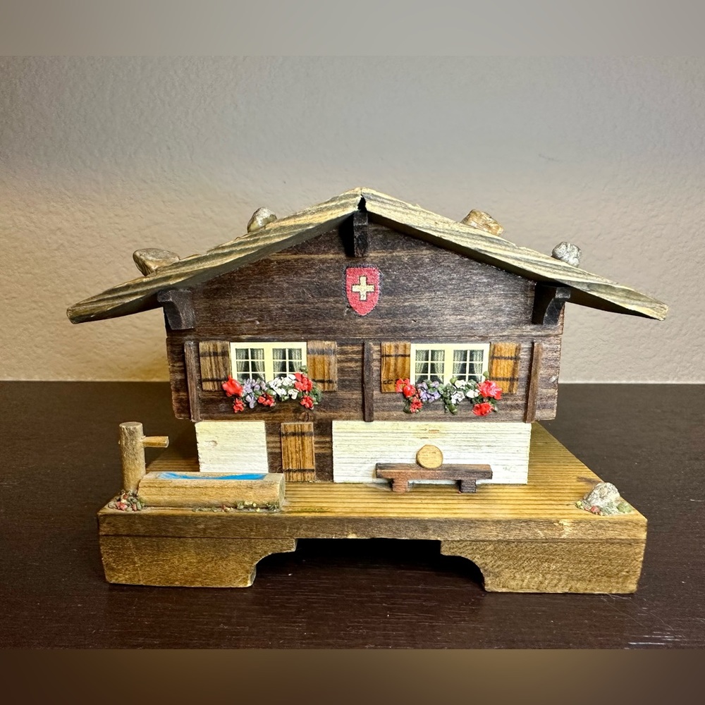 Antique Handmade Wooden Chalet Music Box